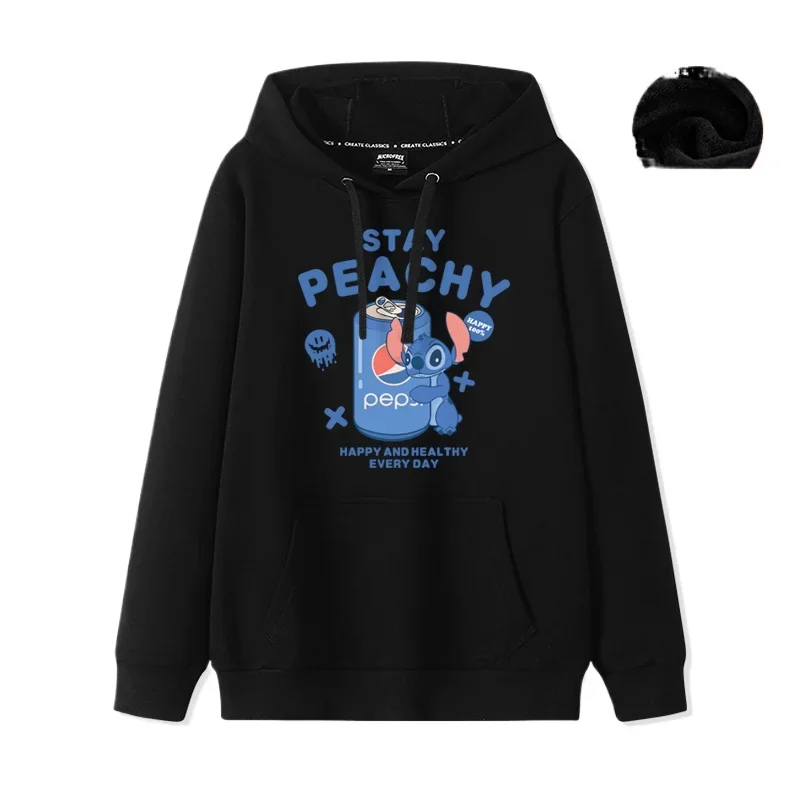 Disney การ์ตูน Hoodie เสื้อคู่ Stitch เสื้อกันหนาวคู่ผู้หญิงรุ่นผู้ชายผู้หญิงหลวมคู่สวม Hooded TOP เสื้อกันหนาววัยรุ่น
