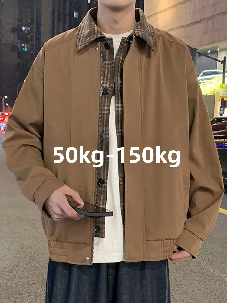 

Men's Casual Loose Fit Plaid Patchwork Collar Jaet Spring Autumn Faion Outerwear Youth ular Polyester Nylon Cosite ...