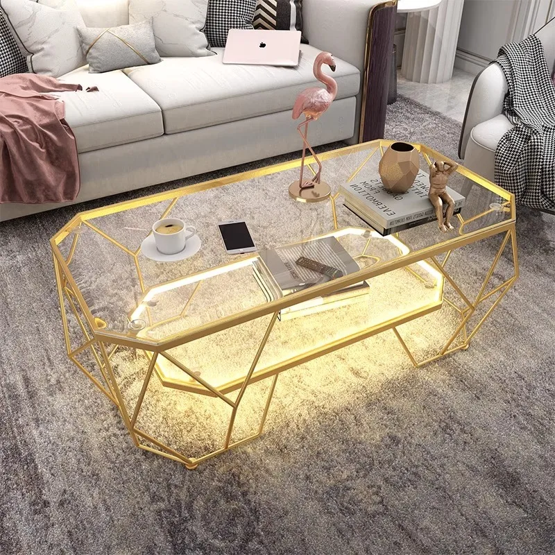

Simple modern coffee table marble small apartment living room rectangular tempered glass iron art personalized creativity