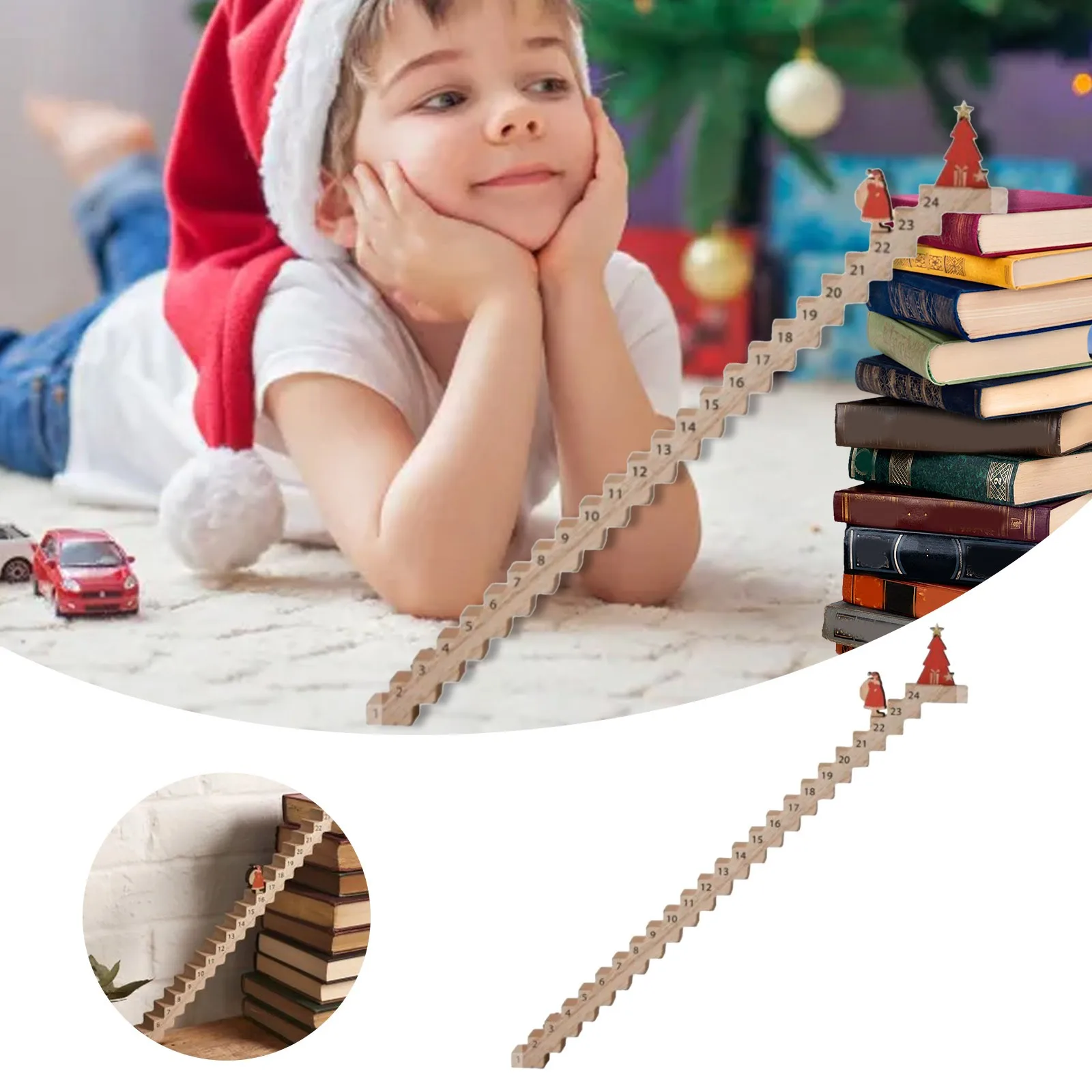 Reloj de cuenta regresiva El anciano escalar La escalera Cuenta regresiva Calendario de Adviento de Navidad Fiesta decorada con temporizador deslizante de madera