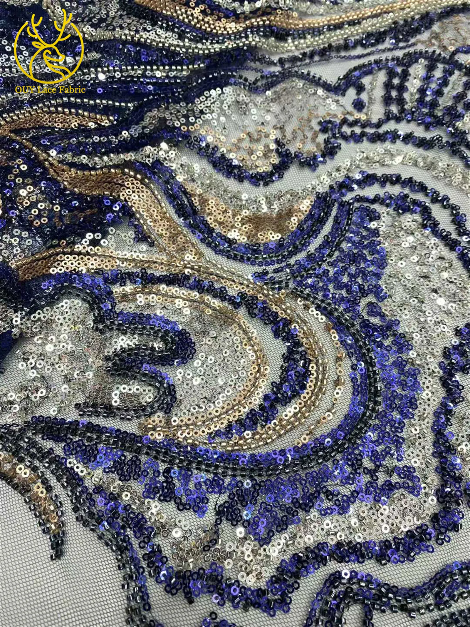 Tessuto di pizzo con paillettes in rilievo di pizzo oro nero africano di lusso 2026 Abito da sposa in pizzo nigeriano di alta qualità Materiale da cucire 5 metri