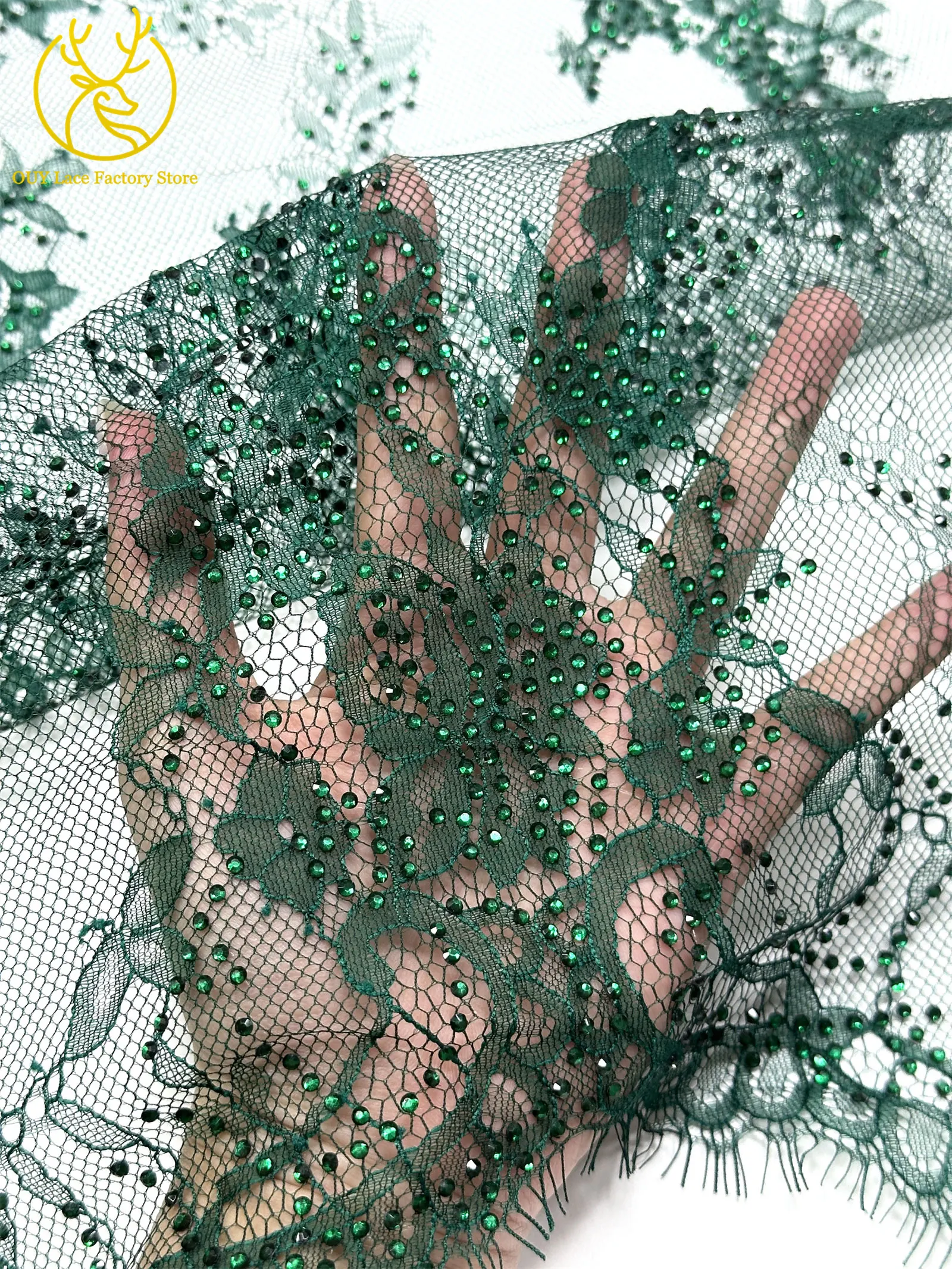Neuer Stil Grüne Afrikanische Steinbestickte Spitze 3 Meter Französische Perlen-Pailletten-Spitze Nigerianischer Stoff für Damen-Abendkleider DIY Nähen – Detail 11