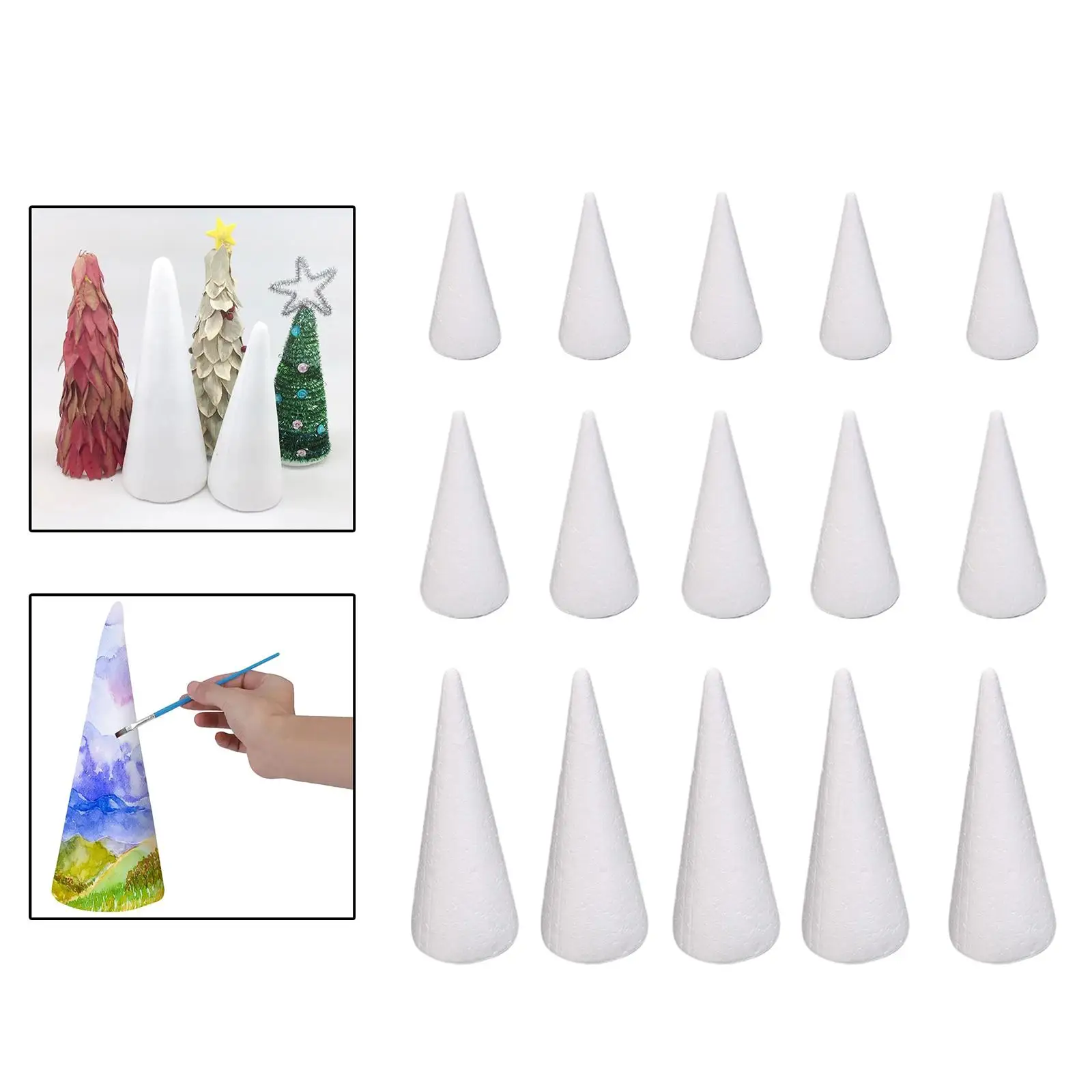 15 Pieces Craft Foam Cones White Polystyrene Cones for Wedding Children Kids