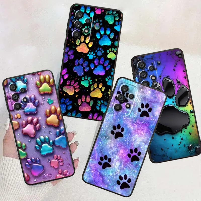 

Cat paw leopard print For Samsung A73 A72 A71 A55 A54 A53 A52 A51 A13 A22 A16 A15 A12 A14 A05 A06 5G Black Phone Case