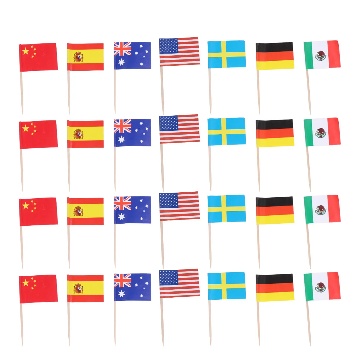100Pcs World Flag Picks National Flags Sticks Fruit Toppers Cocktail Skewers Appetizer Decor for Theme Parties International