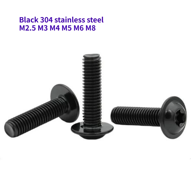 10-200pcs M2.5 M3 M4 M5 M6 M8 Black 304 Stainless Steel Round Head Plum Blossom with Washer Screw Thread Length 4mm~50mm