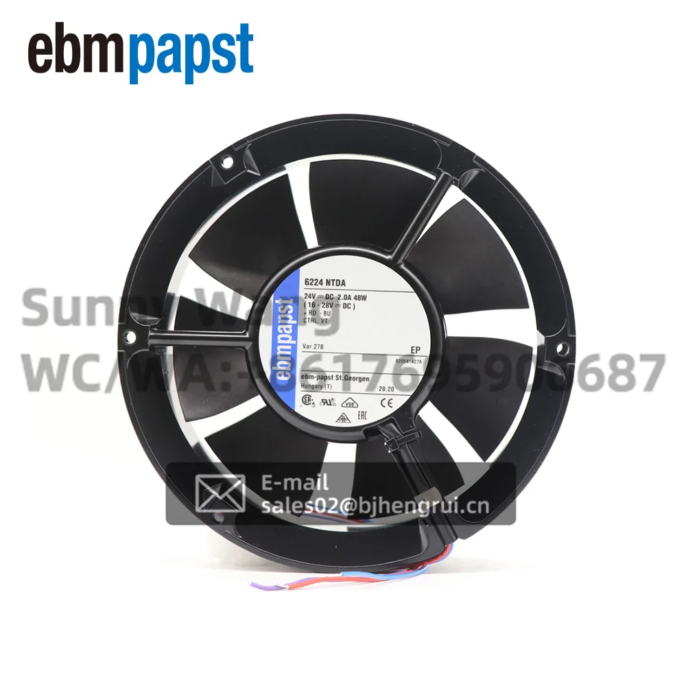 

6224NTDA 48 Вт 24 В постоянного тока 172*51 мм 353 CFM 5100 об/мин шарикоподшипник цельнометаллический IP20 ветровая мощность осевой охлаждающий вентилятор