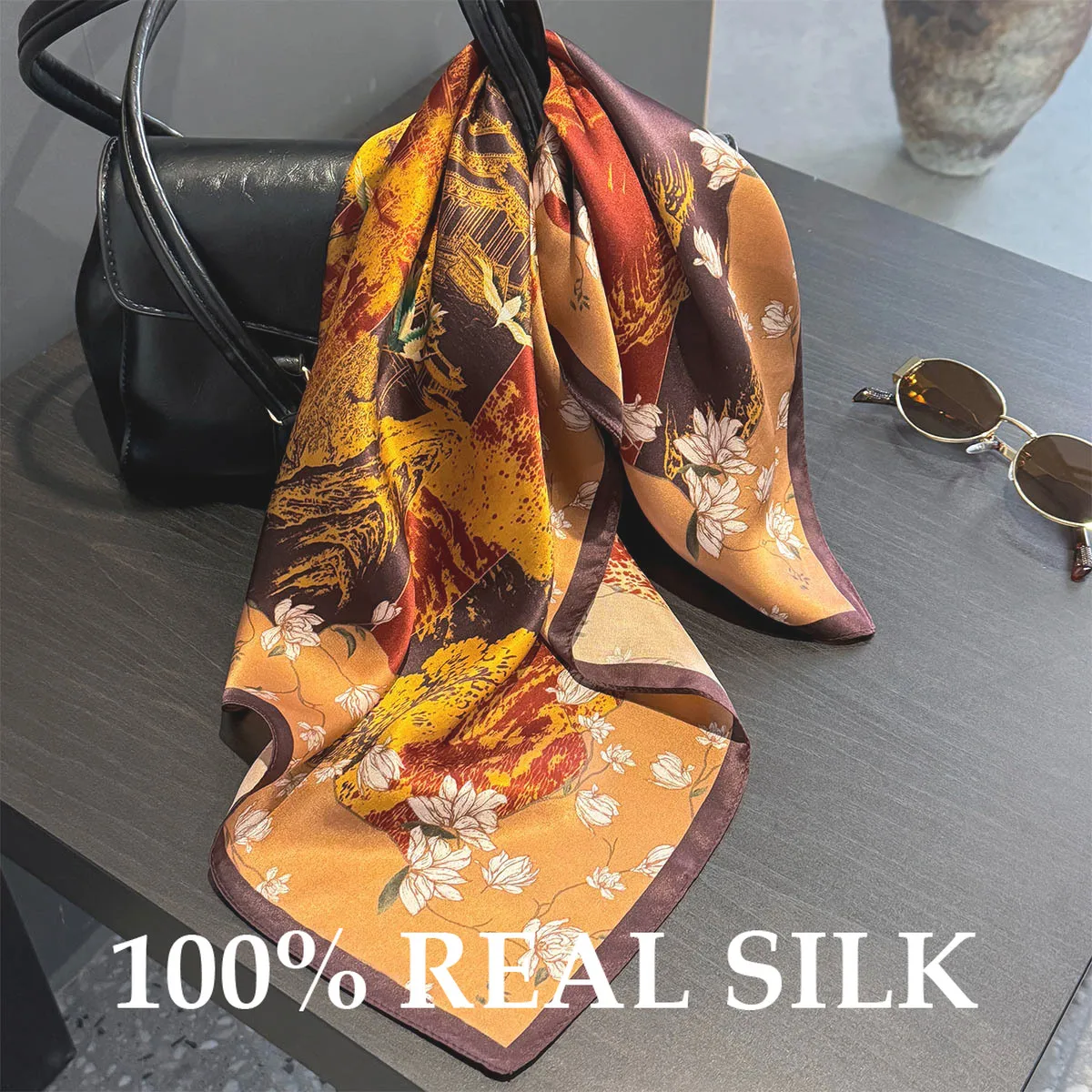 

Шарф из 100% натурального шелка, квадратный платок-бандана, женский дорожный пляжный шарф-накидка, пашмина, пончо, хиджаб, головной платок, керчиф