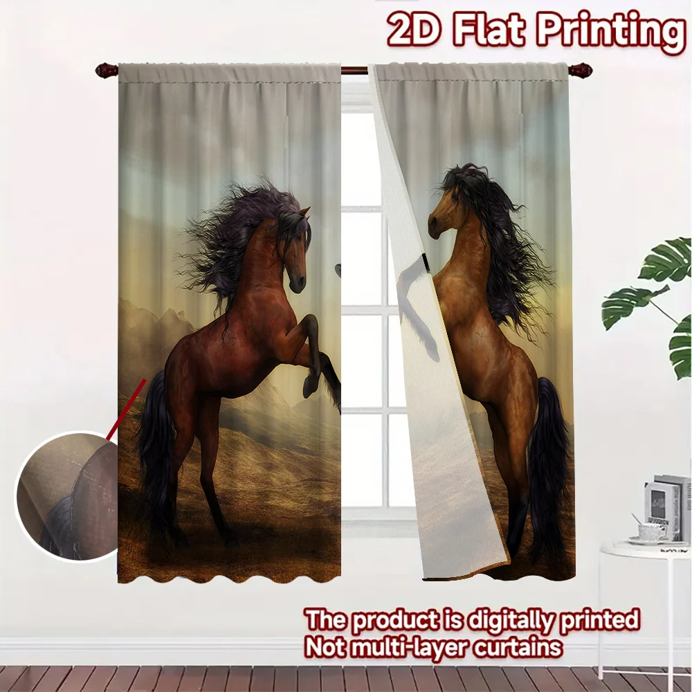 Retro Horse Print Blackout Curtains Home Decor Ins Style Thermal Curtains for Bedrooms Living Rooms Dormitories Offices