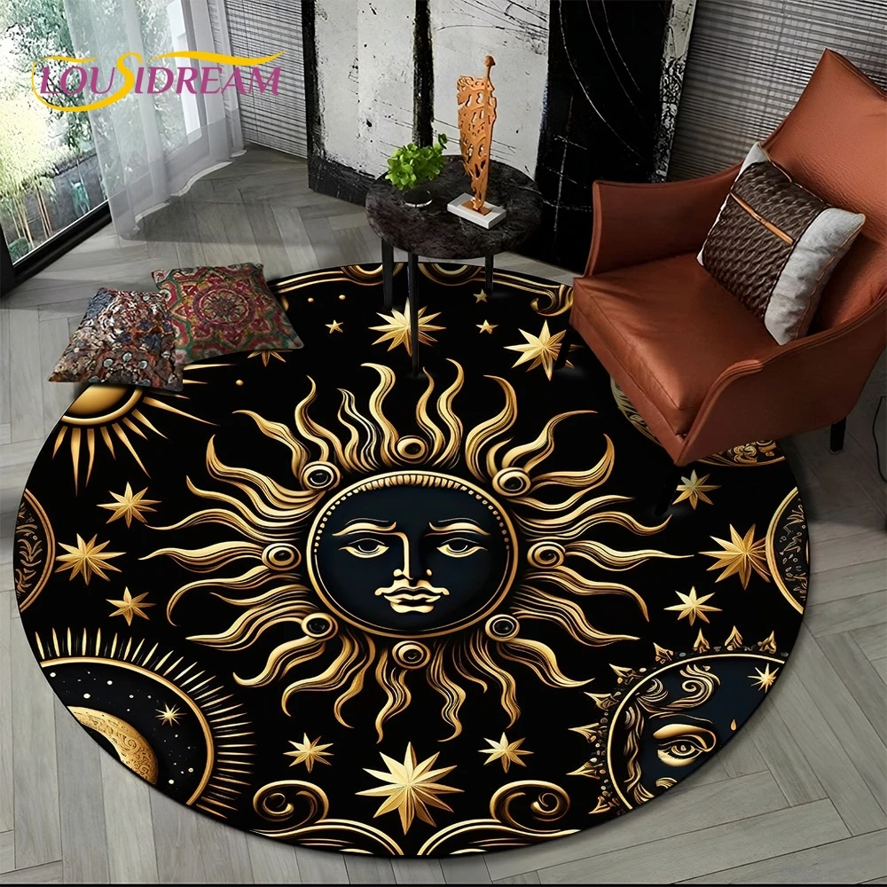 3D Mysteriou Sun Moon Tarot Mandala Magic Round Area Carpet Rug for Living Room Bedroom Kid Playroom Decor,Pet Area Rug Non-slip