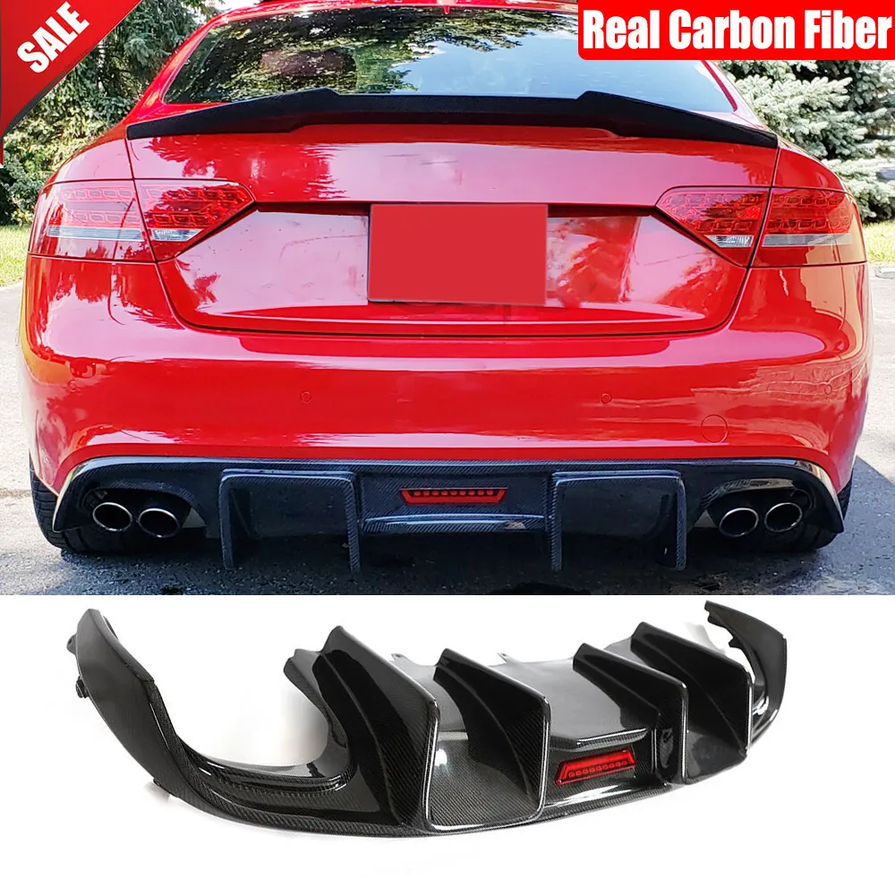 

For Audi A5 B8 Sline S5 2-Door 2009-2016 Real Carbon Rear Bumper Lip Diffuser LED Body Kits Car Accessories