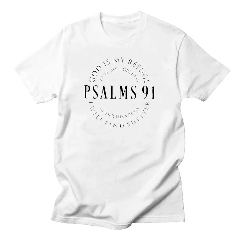 Psalms 91 T-shirt Summer Casual Harajuku Vintage Printed Short Sleeve Daily Streetwear Versatile 100% Cotton Stylish O-Neck Tops