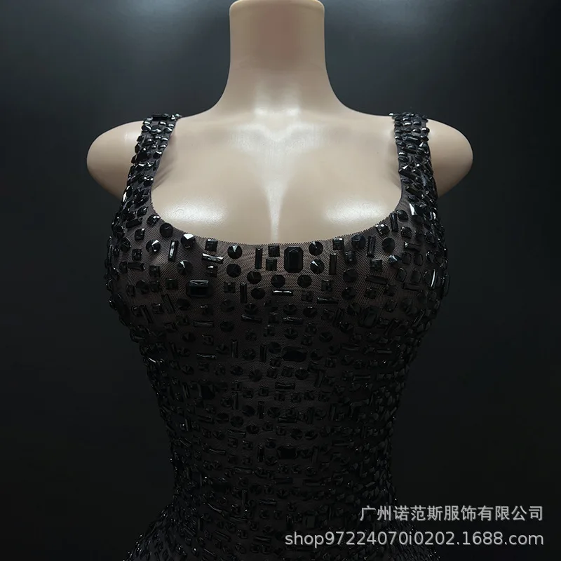 Zomer Zwart Laag uitgesneden Hoge Split Avond Sterren Rode Loper Bar Nachtclub Band Prestaties Resident Zingen Vestidos Luxo Para Festa