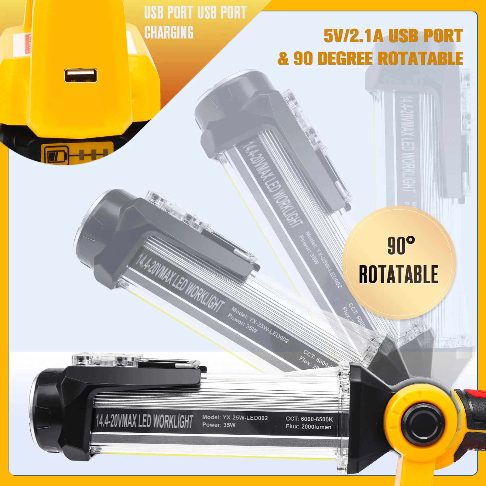 Imagem -04 - Luz de Trabalho Led para Dewalt Downlights Luz de Emergência Luz de Trabalho ao ar Livre Bateria Li-ion 18v 2000lm 35w