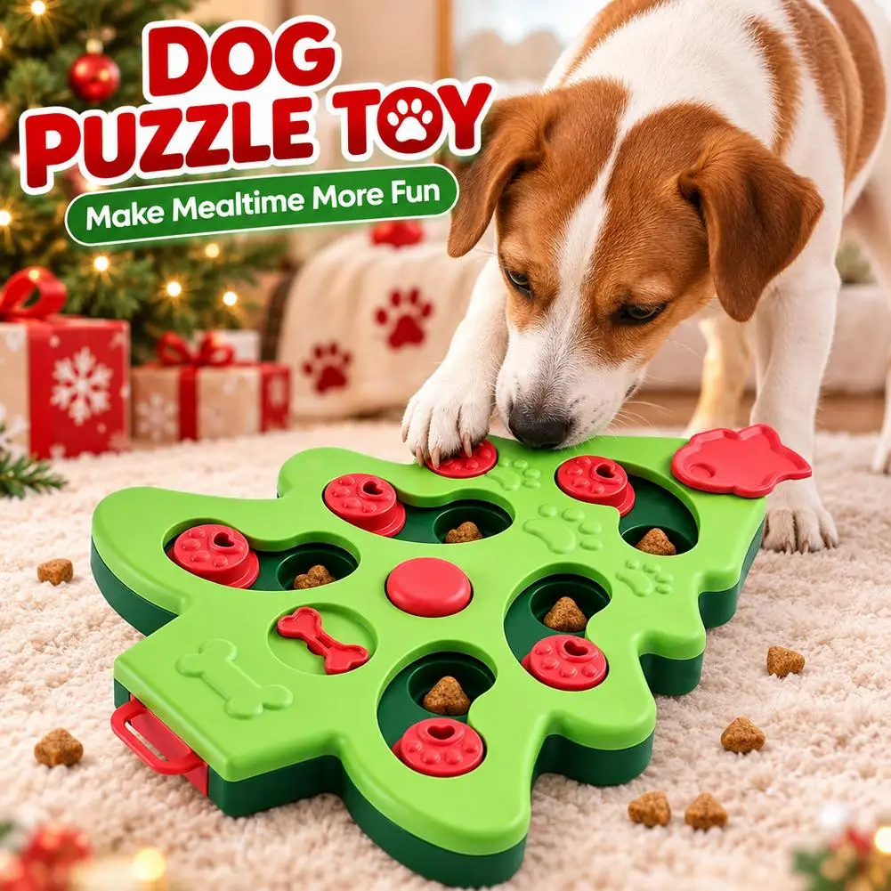 Dog Puzzle Feeder Toy Christmas Tree Interactive Slow Food Dispenser NonSlip Pet Treat Mental Training Game Cat Puppy Bowl