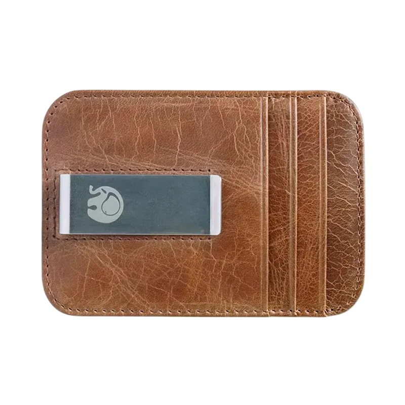 Pince à Billets Cuir Véritable Porte-cartes Portefeuille Mince Homme Minimaliste Vintage Slim Wallet Marron