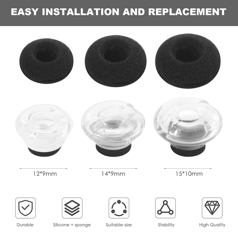 FULL-3-Piece Large Medium and Small Replacement Earplug Gels for Plantronics Voyager Legend Eartip Kit