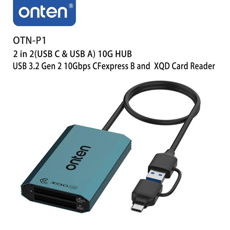 ONTEN  OTN-P1 2 in 2(USB C & USB A) 10G HUB USB 3.2 Gen 2 10Gbps CFexpress B and XQD Card Reader