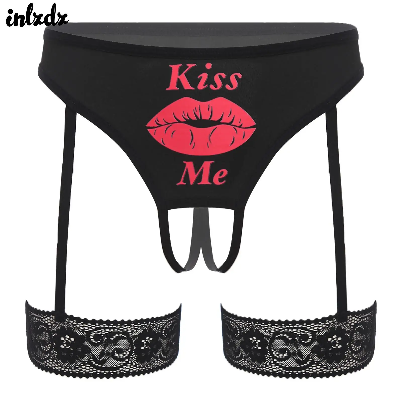 

Женское нижнее белье, трусы-стринги с открытой промежностью, нижнее белье с кружевными повязками на бедрах, соблазнительные трусики-стринги с низкой посадкой и принтом