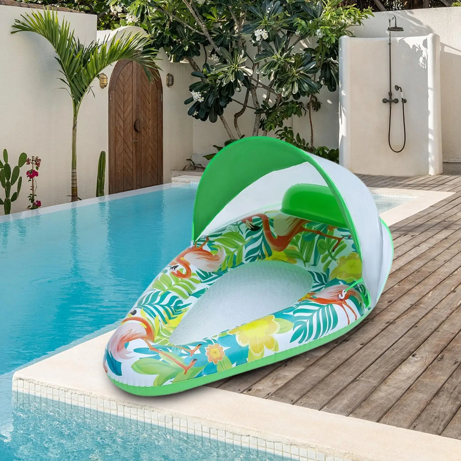 Flutuador com dossel nadar flutua proteção solar inflável para crianças esportes praia crianças ilha do mar primavera natação diversão ao ar livre