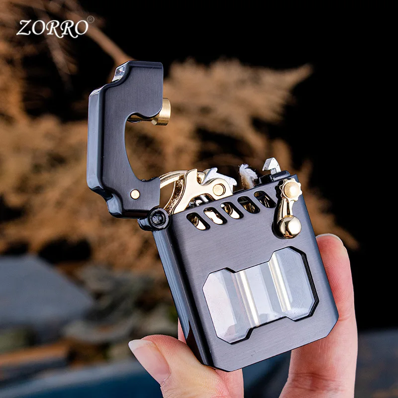 Zorro Mecha-Briquet à kérosène semi-automatique à compartiment transparent, cadeau créatif de haute qualité pour petit ami