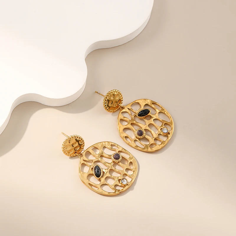 PRISCA | Bohemian Natural Stone Dangle Earrings for Women Stainless Steel Vintage Charms Luxury and Retro New 2026