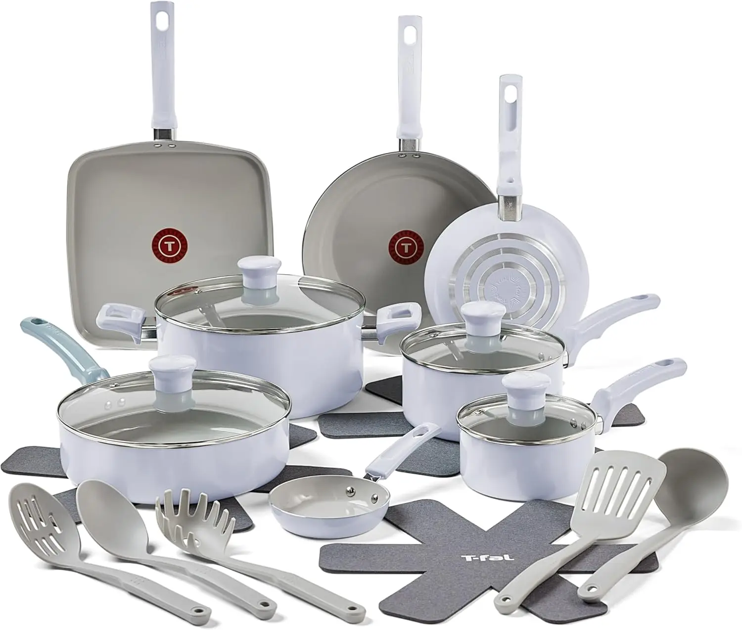 Set peralatan masak keramik antilengket, Set peralatan masak 20 buah, Oven Broiler aman 350F, Set dapur dengan wajan telur, wajan, panci,