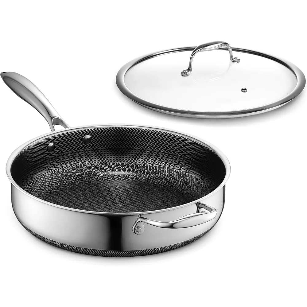 

Hybrid Nonstick 4.5 Qt Deep Sauté Pan and Lid, Dishwasher and Oven-Safe, Induction Ready, Compatible with All Cooktops