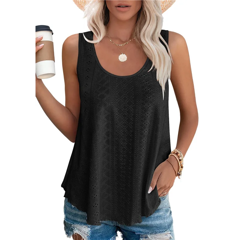 

CGS-Женские топы на бретелях без рукавов с люверсами и вышивкой, с круглым вырезом, свободный крой, повседневные летние струящиеся