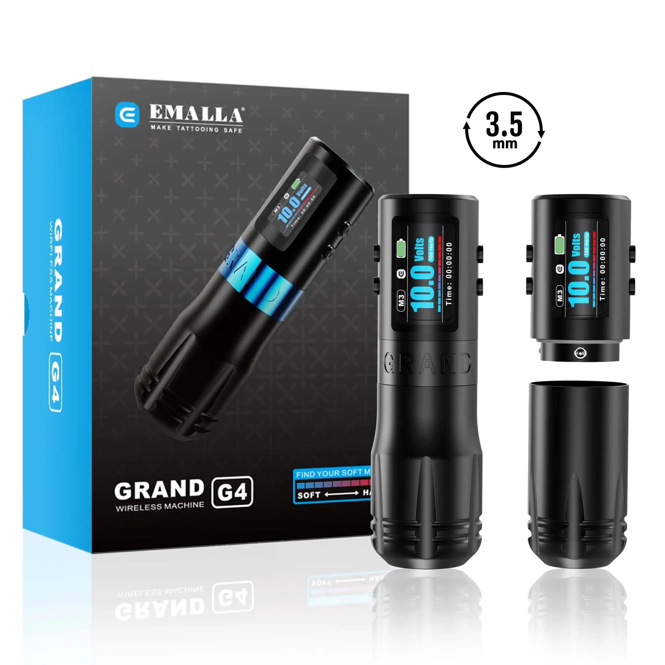 EMALLA Grand G4 Wireless Tattoo Pen Machine Brushless Motor 3.5mm Stroke 1800mAh Tattoo Permanent Makeup Pen Machine for Tattoo