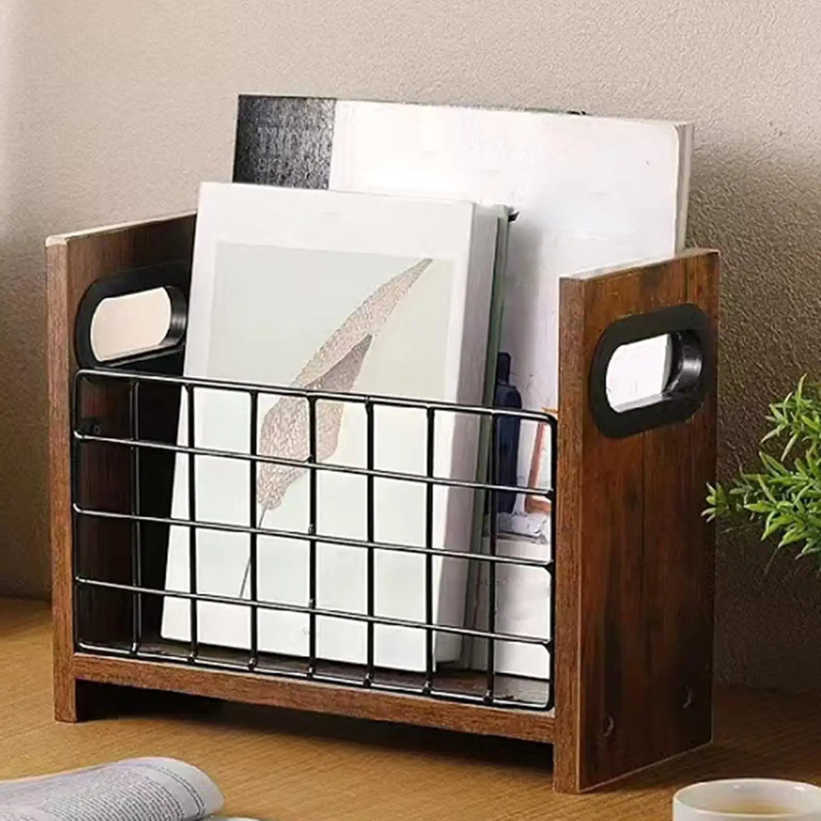 

Magazine Storage Rack Wood Practical Vinyl Album Organizer Tabletop Magazine Organizer for Comics Letters Books Novels Bedroom