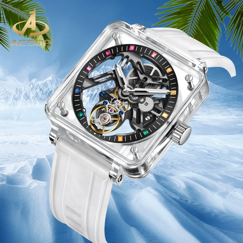 AESOP Flying Tourbillon Skeleton Mechanical Luxury Watches Waterproof Watch Brand For Men Movement Sapphire Mirror Transparent