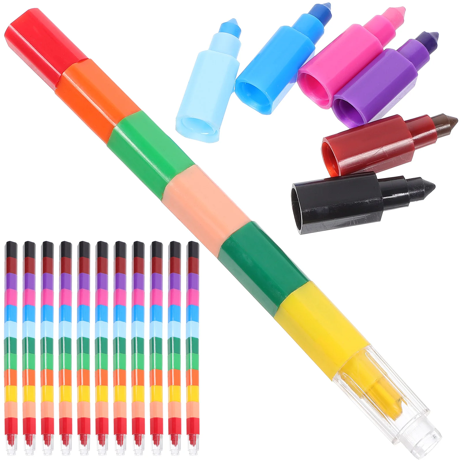 24 Pcs Stacking Point Crayons Prizes for Kids Rainbow Pencils Block Child Colour Creative 12 Colors to Painting Supplies