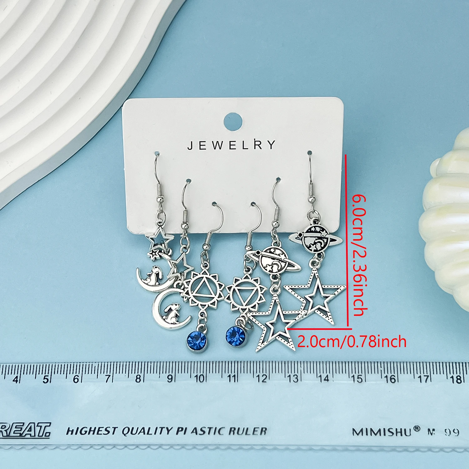 3Pairs Vintage Silvery Hollow Moon Star Design Dangle Earrings Alloy Ear Set for Women and Girls Jewelry Accessory