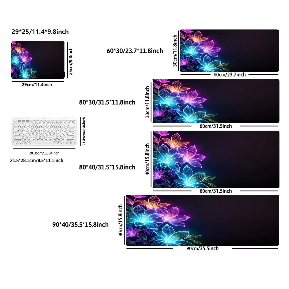 Bunga Warna Besar Alas Mouse Gaming Penutup Meja Hitam Keyboard PC Alas Desktop Kunci Karet Anti Selip Aksesori Kantor XXL