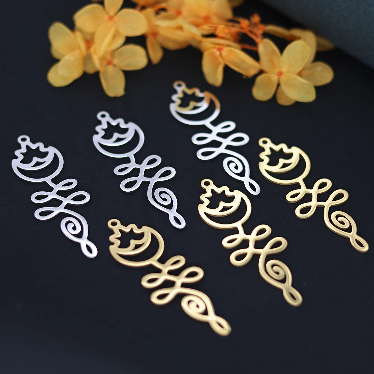 3pcs Crecent Moon Buddhist Yoga Lotus Flower Charms For Jewelry Making Accessories DIY Pendants Earrings Keychain Decoration