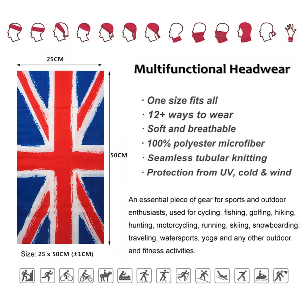 United Kingdom Flag Headband Bandana Outdoor Neck Gaiter Great Britain UV Protection Face Mask England Flag Print Cycling Scarf