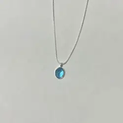 Silver Color Oval Aquamarine Pendant Necklace Ladies Girls Luxury Snake Chain Necklace Fashion Jewelry Accessories