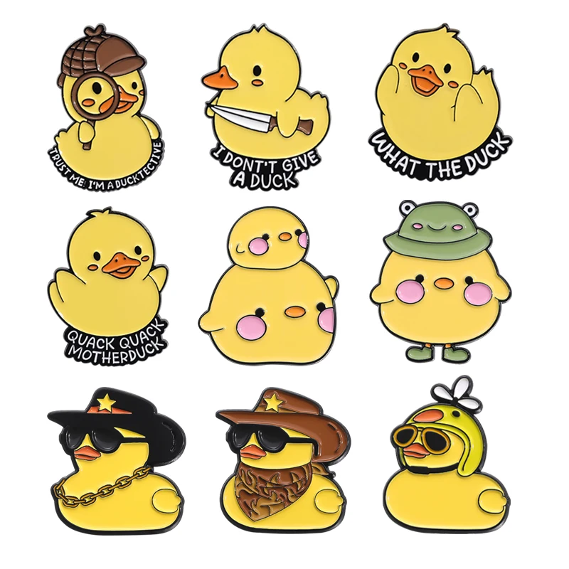 

Cute Yellow Duck Enamel Pins Western Cowboy Hat Ducklings Cartoon Brooches Backpack Collar Lapel Badge Gift for Friend Wholesale