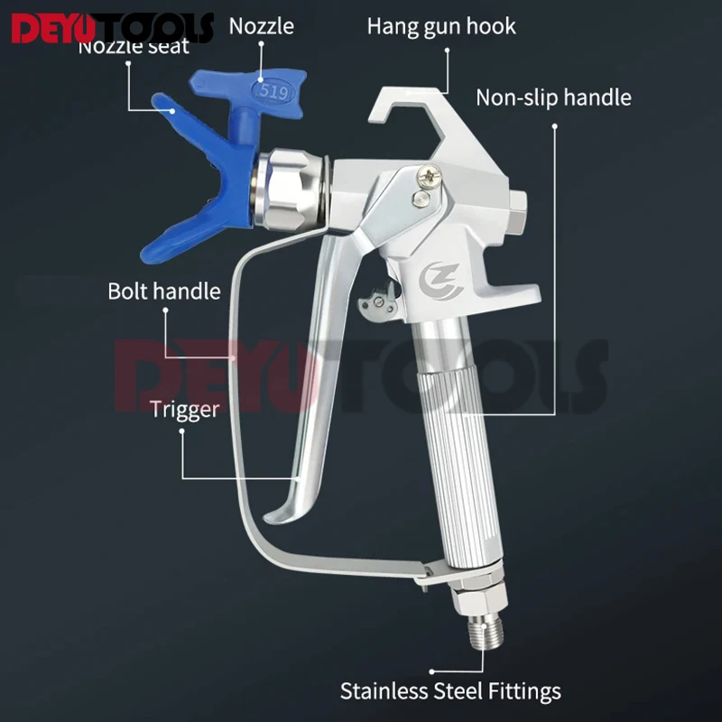 High Pressure Airless Paint Spray Gun, 517 Tip Nozzle Guard for Wagner or Graco Pump Sprayer, Airless Spraying Machine, 3600PSI