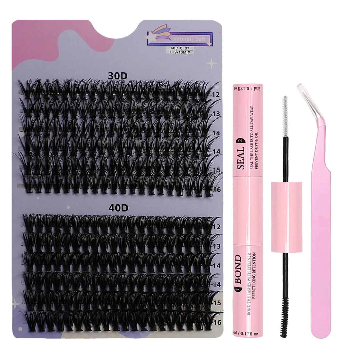 240 ชิ้น False Lash Extension Kit - DIY Lash กลุ่มผสมความยาวรวมแหนบและขนตากาวและ Sealant