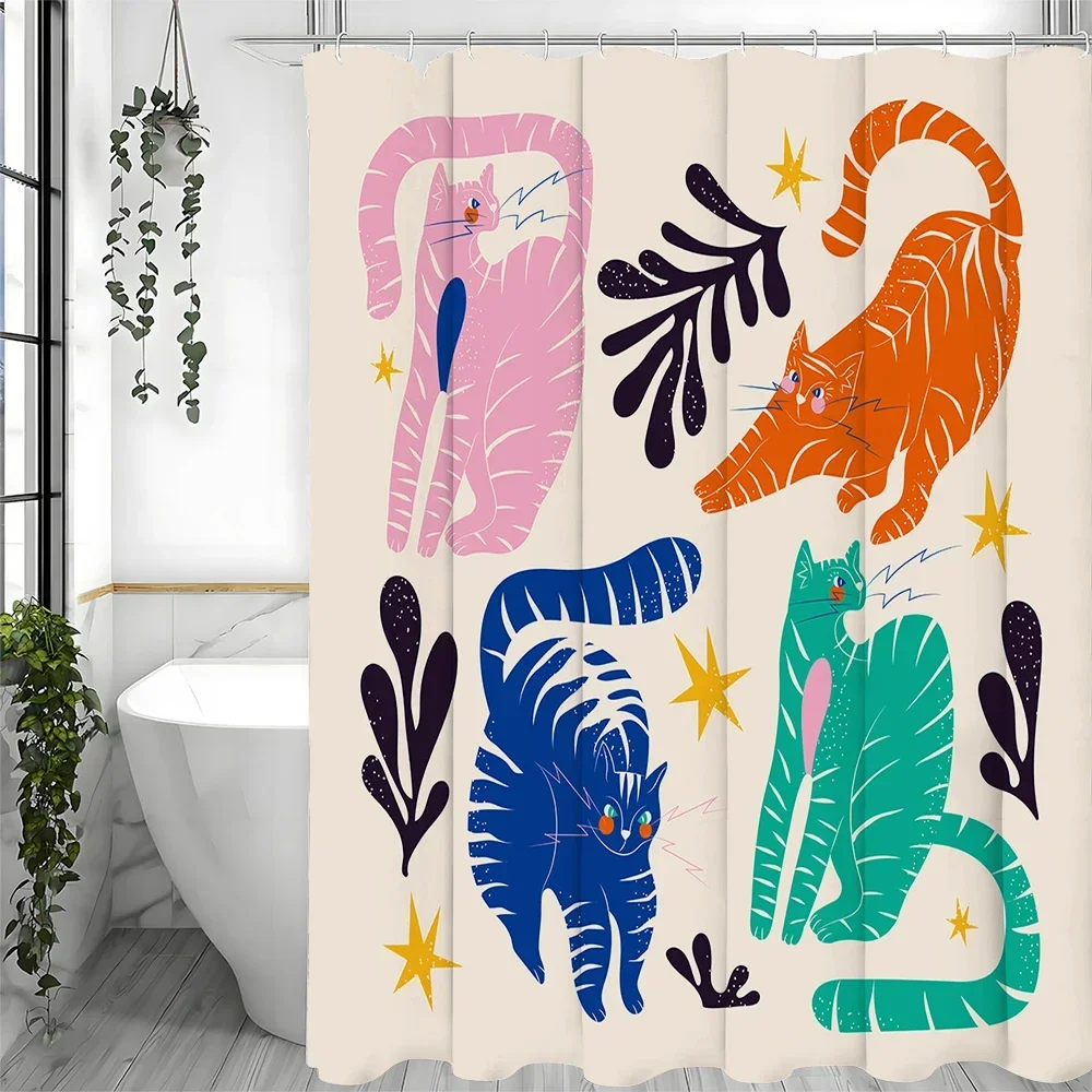 

Красочная занавеска для душа с изображением кота, декоративная занавеска для душа для ванной комнаты, водонепроницаемая занавеска для душа с крючками 180x200 см