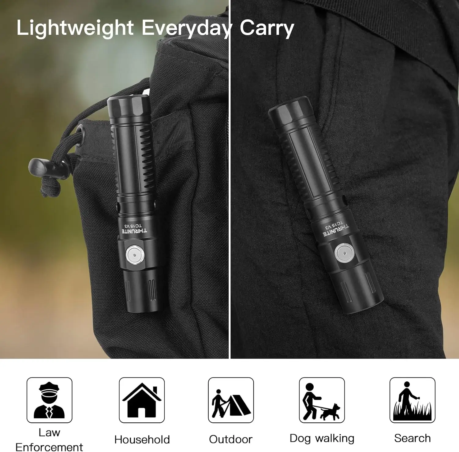 USB-C wiederaufladbare Taschenlampe mit hohem Lumen, ultrahelle LED für Camping, Sicherheit, Notfall, Kühlweiß, Schwarz