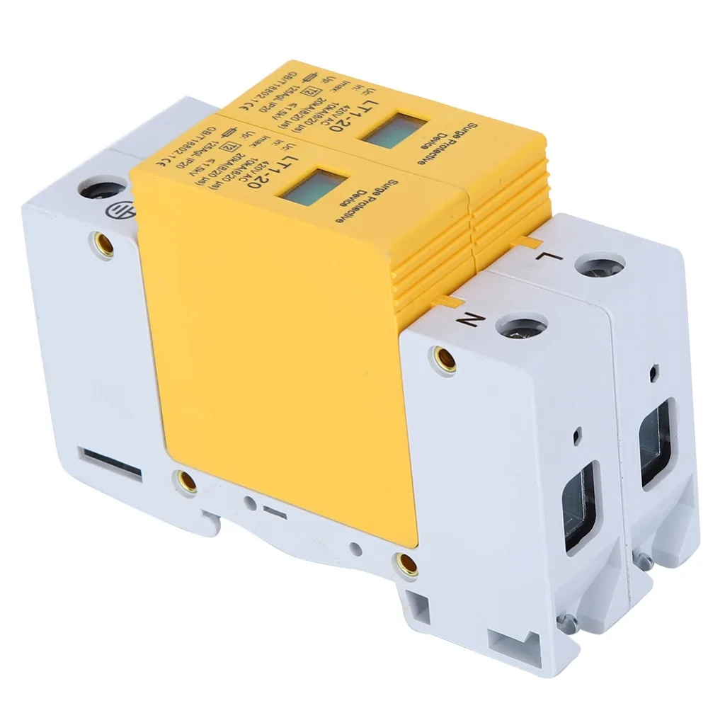 protecao-contra-sobretensao-420v-ac-dispositivo-de-protecao-2p-20ka-modulo-amarelo-protetor-contra-raios-modulo-anti-trovao-seguranca-eletrica