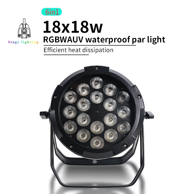 

DMX512 IP65 Waterproof Led Par Light 18x18W RGBWAUV 6in1Control Professional Stage DJ Equipment Disco Outdoor Wash
