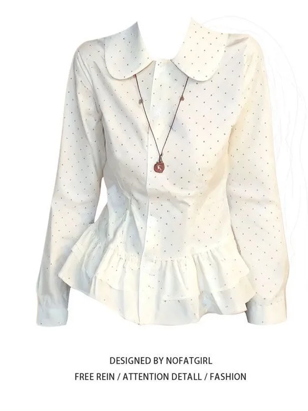 

plus Size Women's Gentle Floral Print Long Sve irt Baby Doll Collar Bell Hem Slimming Versatile Top French Sle Loose Fit