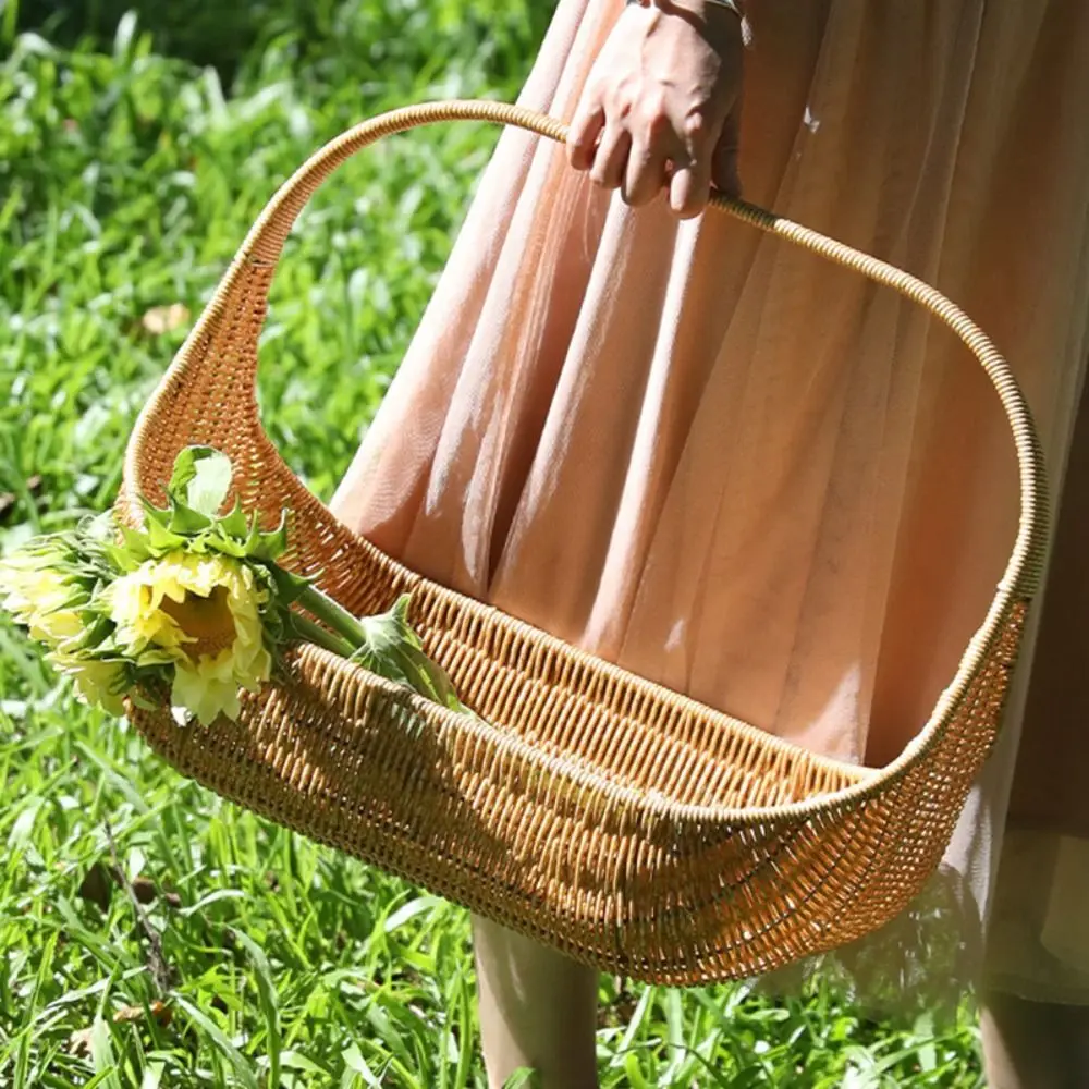 

Новая большая корзина для хранения пикника, многофункциональная многофункциональная тканая корзина, плетеная вручную корзина с цветочным узором для девочек для домашней кухни