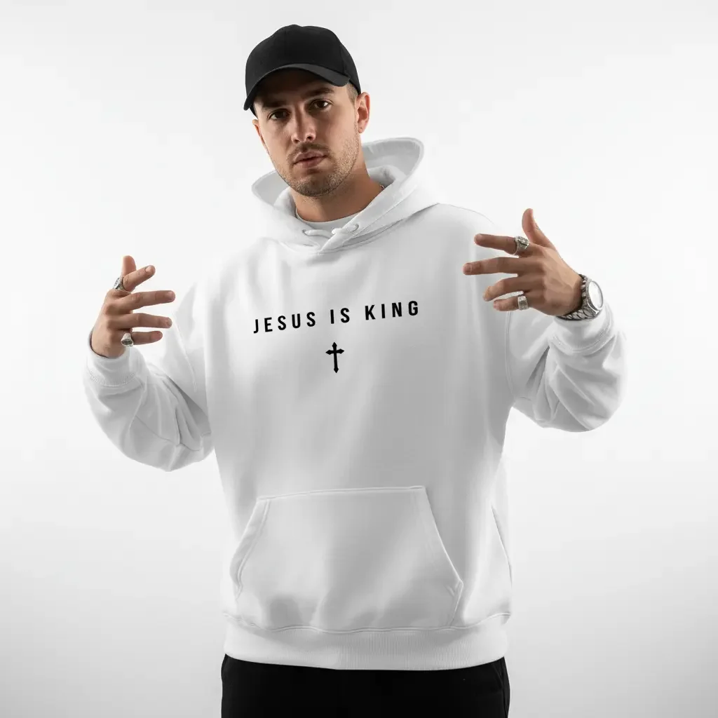 Men's Jesus Is King Cross Christian Graphic Hoodie - Cotton Blend Black Long Sleeve Pullover Regular Fit | Soft & Breathable Fabric, Durable Print, Everyday Comfort, Machine Washable, Minimalist Religious Casual Wear