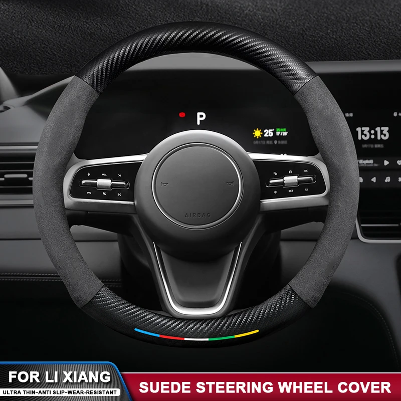 

38CM Suede Carbon Fiber Steering Wheel Cover For Li Auto Li Xiang L9 L6 L8 L7 I8 One Mega 2020-2025 Auto Interior Accessories