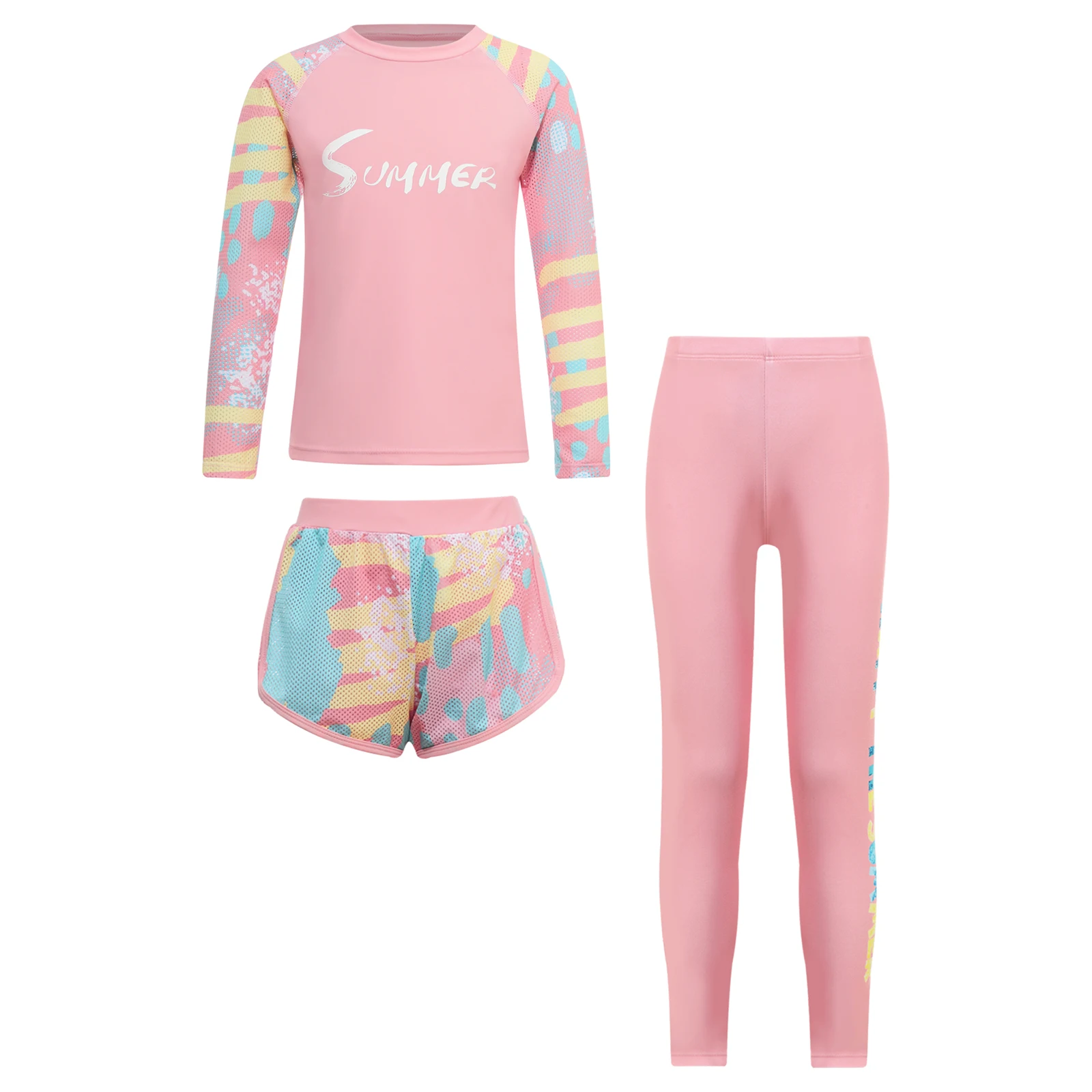 3 pezzi bambini ragazze costume da bagno manica lunga stampa top costumi da bagno con pantaloni costume da bagno protezione solare Rash Guard Set